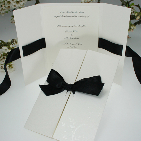 Verona Black wedding invitation Each item has a clear foil floral emboss