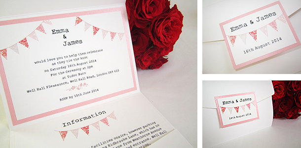 'Portobello' bunting pocketfold invitation