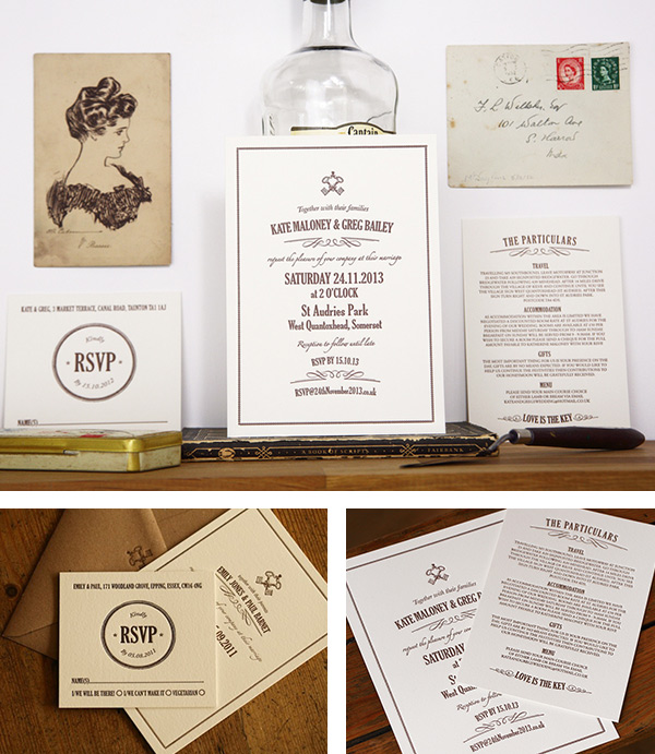 Vintage old keys letterpress stationery