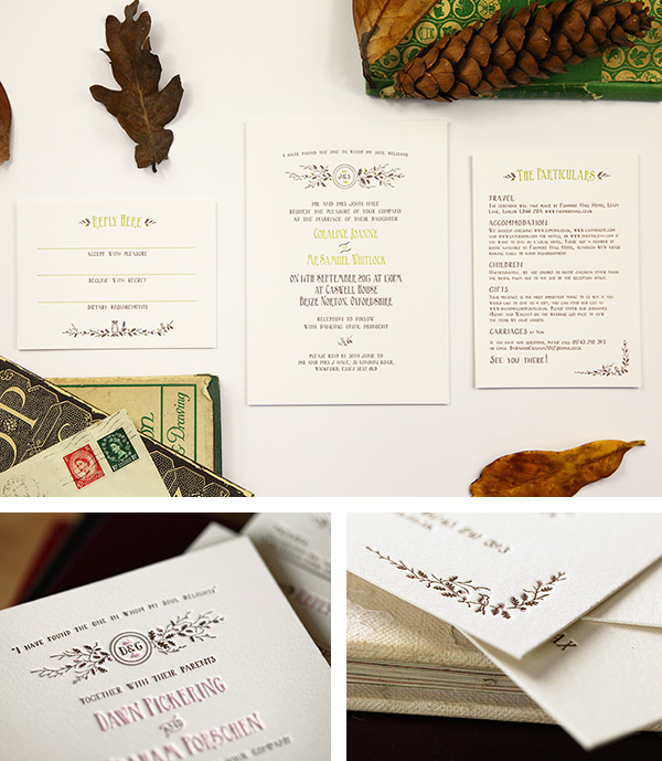 Rustic oak tree letterpress invitaiton