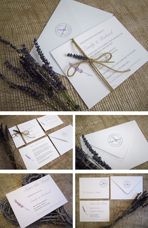 'Lavender Love' rustic lavender wedding invitation