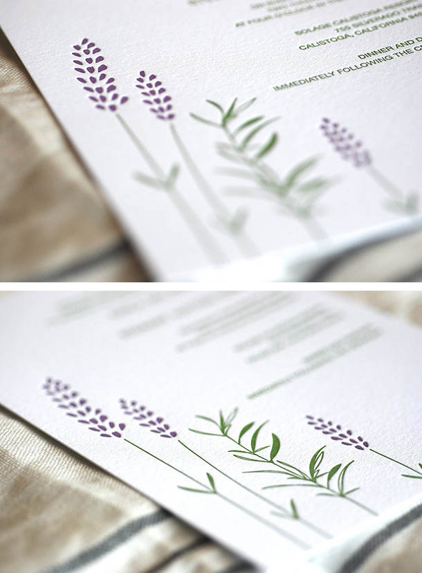 Satsuma Press letterpress lavender invitation
