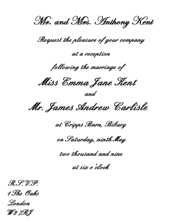 Wedding reception invitations wording examples