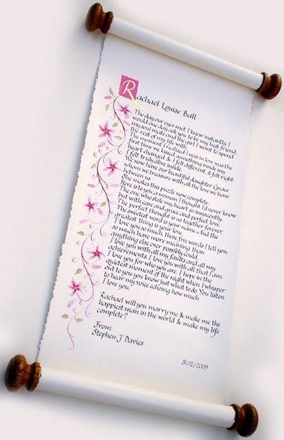 Wedding poem scroll in beautiful italic calligraphy 