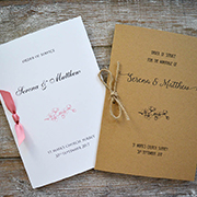 Rustic order of service with bloosom motif and twine