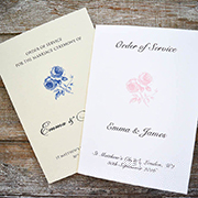 Rustic order of service with bloosom motif and twine