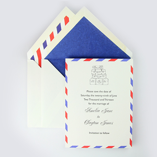Airmail luggage letterpress invitation