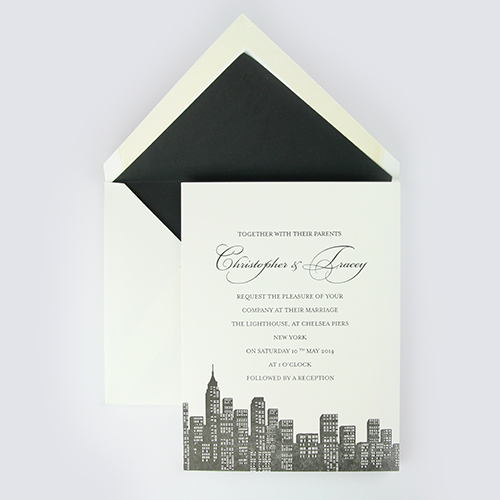 New York cityscape letterpress invitation