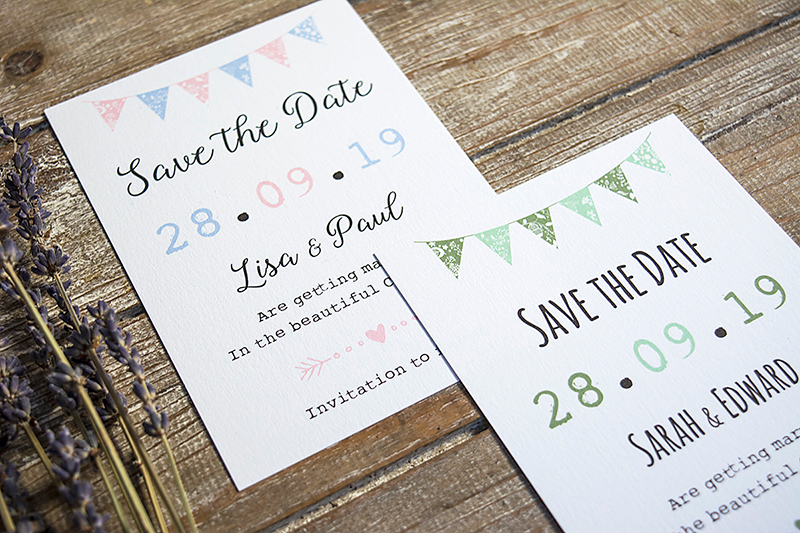 Rustic bunting save the date card