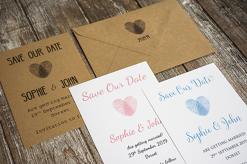 Fingerprint heart save the date card