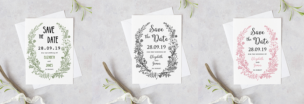 Vintage floral wreath save the date card