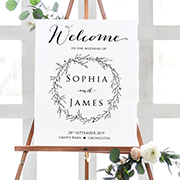 Wedding welcome sign with wreath