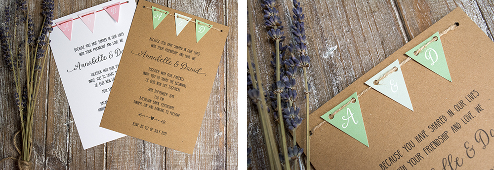 Handmade bunting wedding invitation