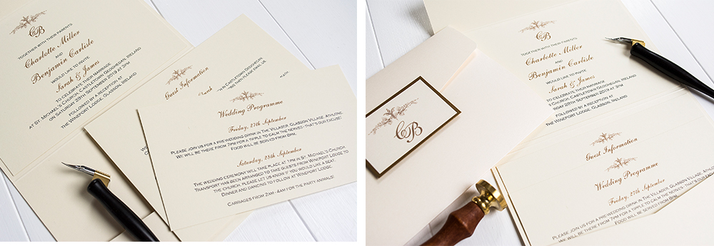 Classic monogram wedding invitation Classic monogram pocketfold invitation